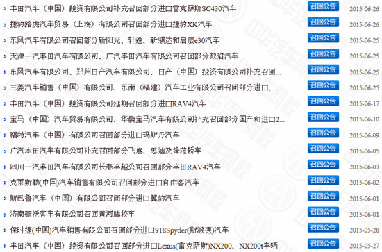 2015上半年國內汽車召回時間表@ahlsjy.cn