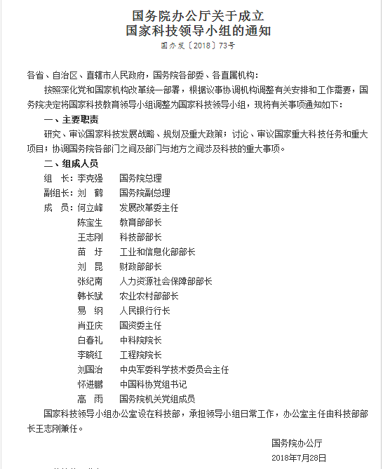 國務院辦公廳關于成立  國家科技領導小組的通知@ahlsjy.cn  國務院辦公廳關于成立  國家科技領導小組的通知@ahlsjy.cn